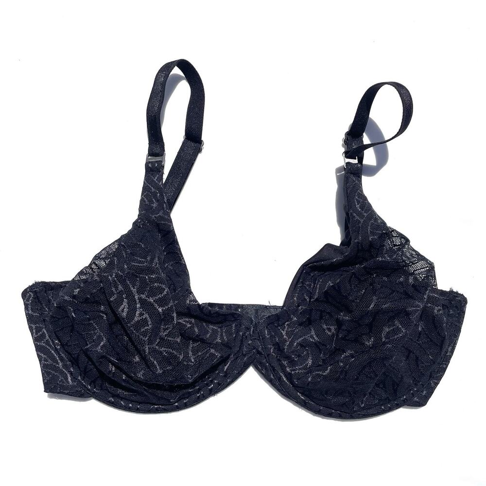 Montelle Natur’elle Unlined Moulded Bra 32E Black Mesh Underwire 9030